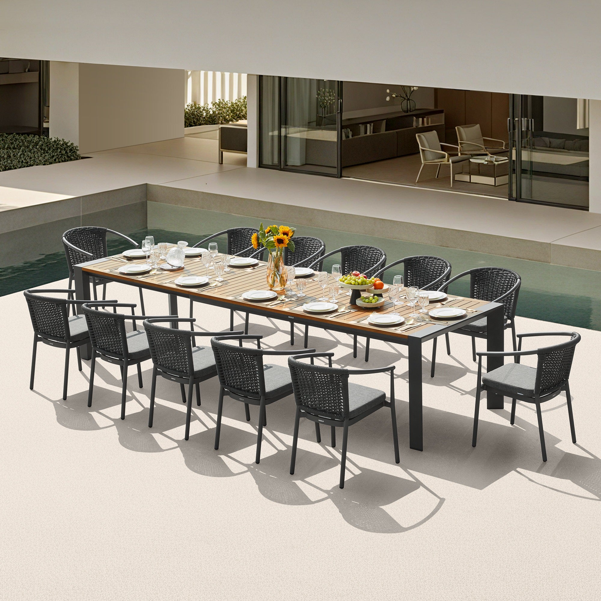 HIGOLD LUMEN Extendable Teak Outdoor Dining Set for 12 — FSC Certified