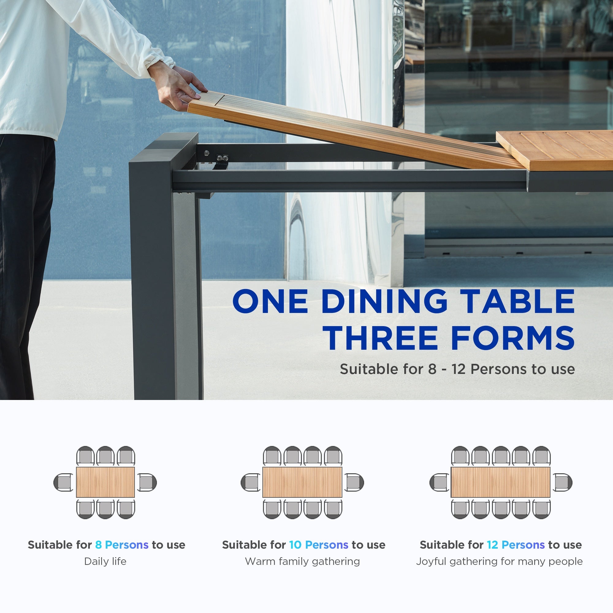 HIGOLD LUMEN Extendable Teak Outdoor Dining Set for 12 — FSC Certified