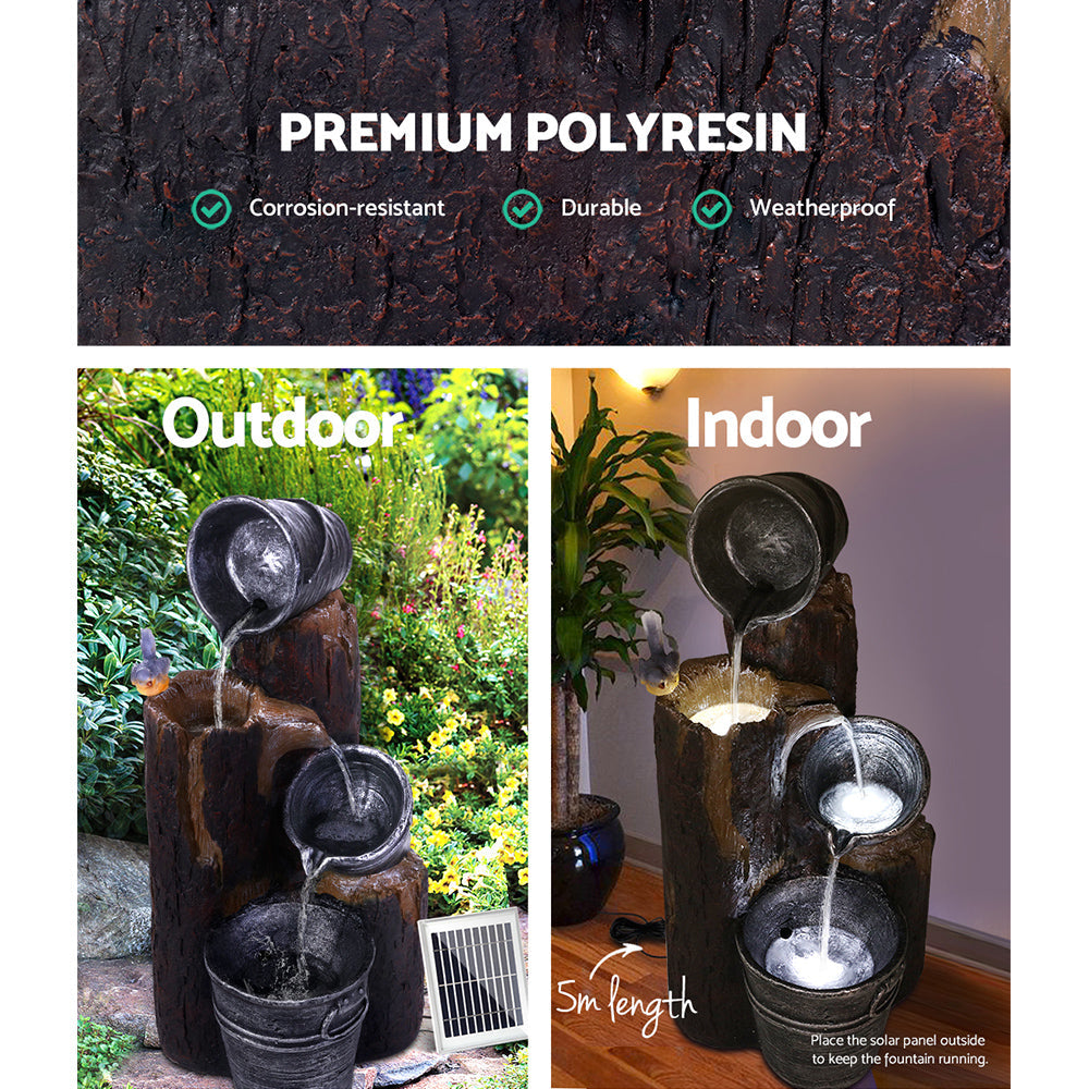 Solar 3-Tier Garden Fountain with LED Lights & Bird Bath