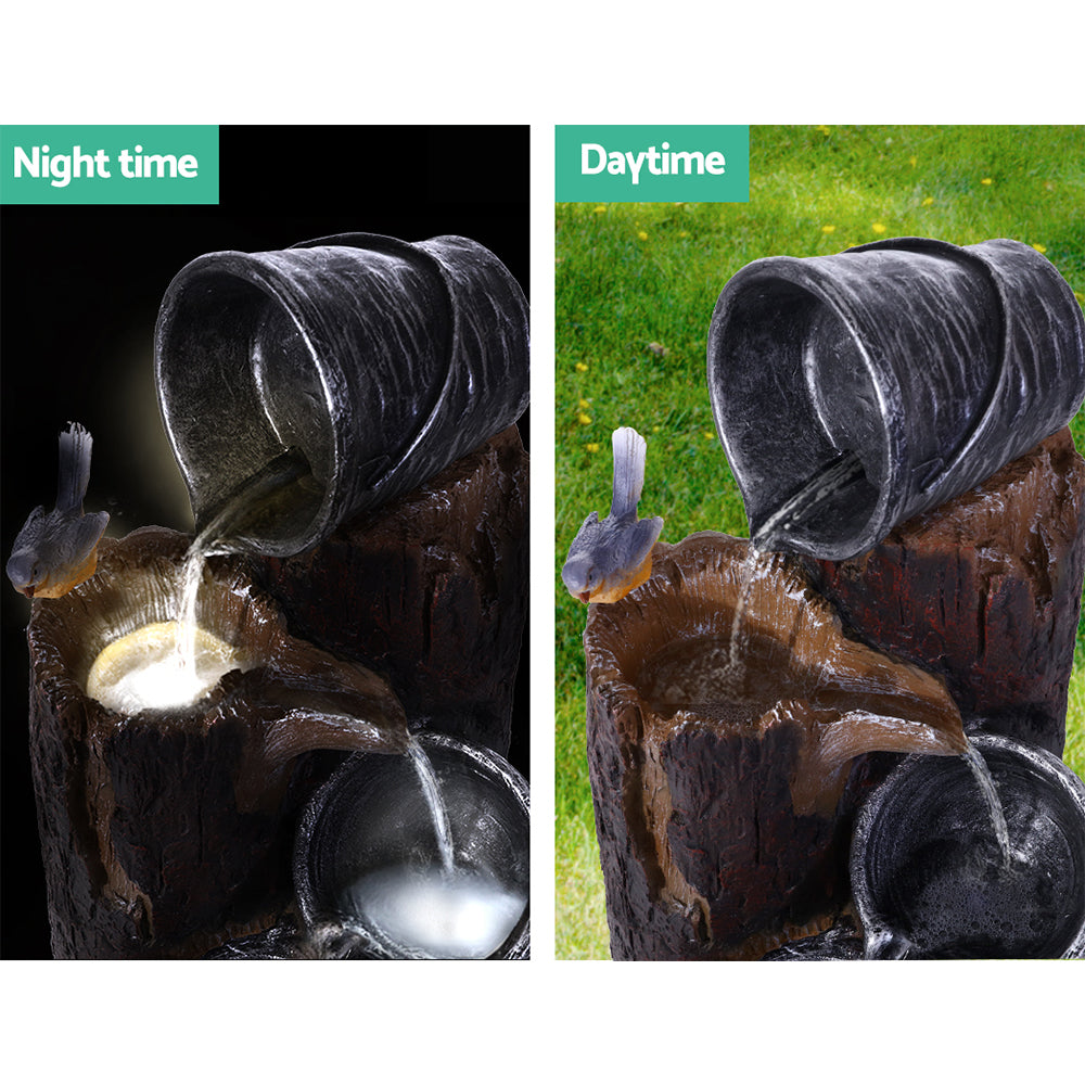 Solar 3-Tier Garden Fountain with LED Lights & Bird Bath