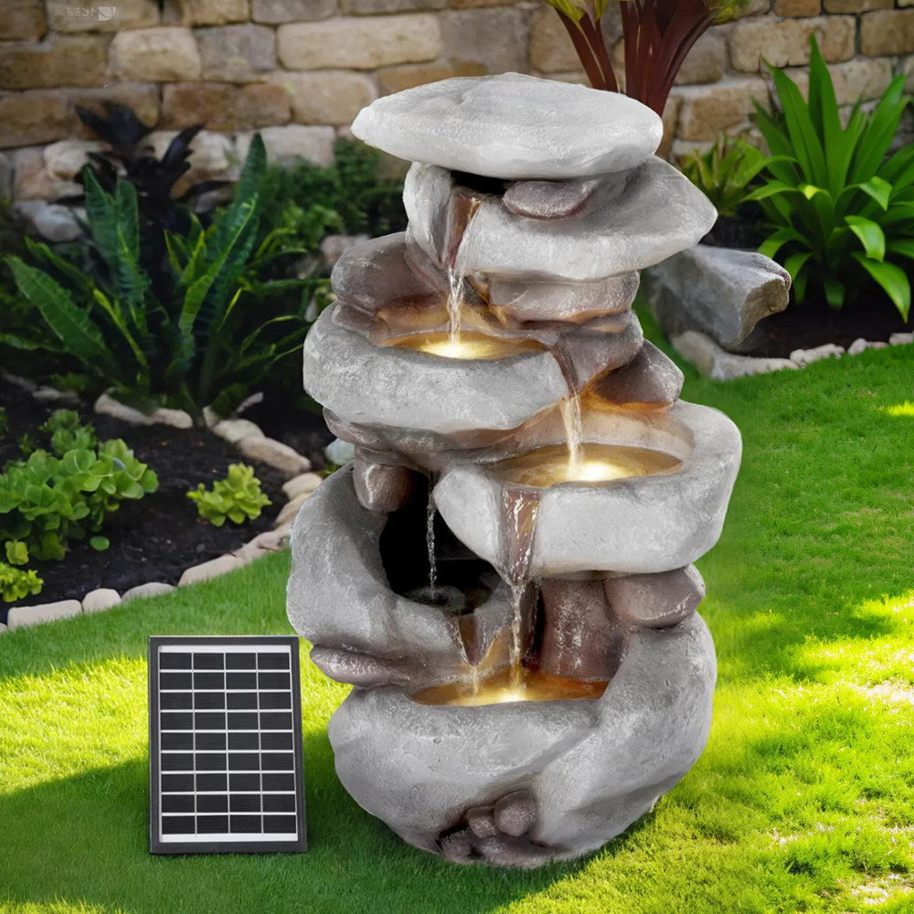 Solar 4-Tier Cascading Garden Fountain with LED Lights