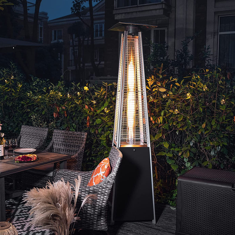 Pyramid Glass Tube Gas Patio Heater — Stainless Steel & Aluminum