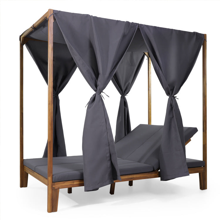 Luxury Acacia Wood Garden Daybed for 2 with Canopy & Curtains