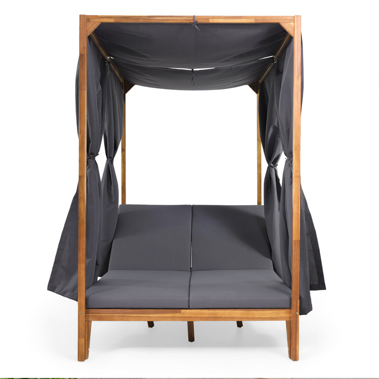 Luxury Acacia Wood Garden Daybed for 2 with Canopy & Curtains
