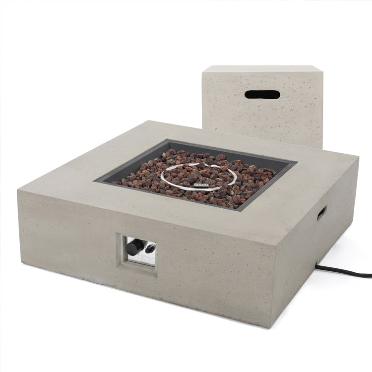 Light Grey Square 50K BTU Outdoor Gas Fire Pit Table With Tank Holder