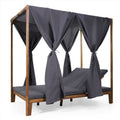 Luxury Acacia Wood Garden Daybed for 2 with Canopy & Curtains