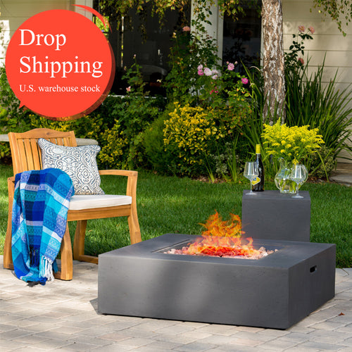 Black Square 50K BTU Outdoor Gas Fire Pit Table With Tank Holder