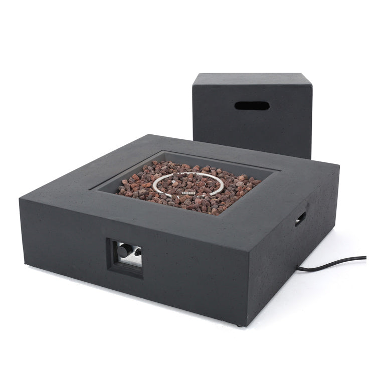 Black Square 50K BTU Outdoor Gas Fire Pit Table With Tank Holder