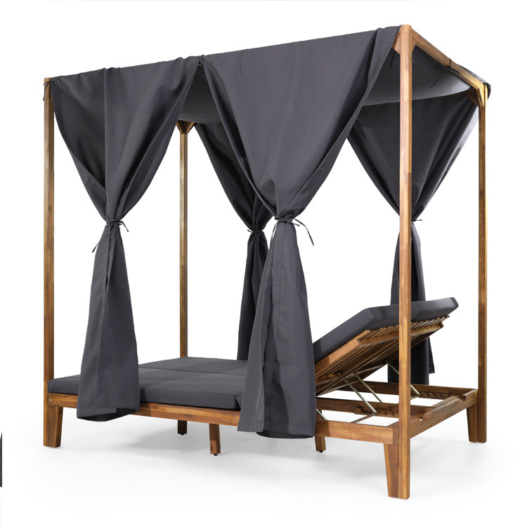 Luxury Acacia Wood Garden Daybed for 2 with Canopy & Curtains