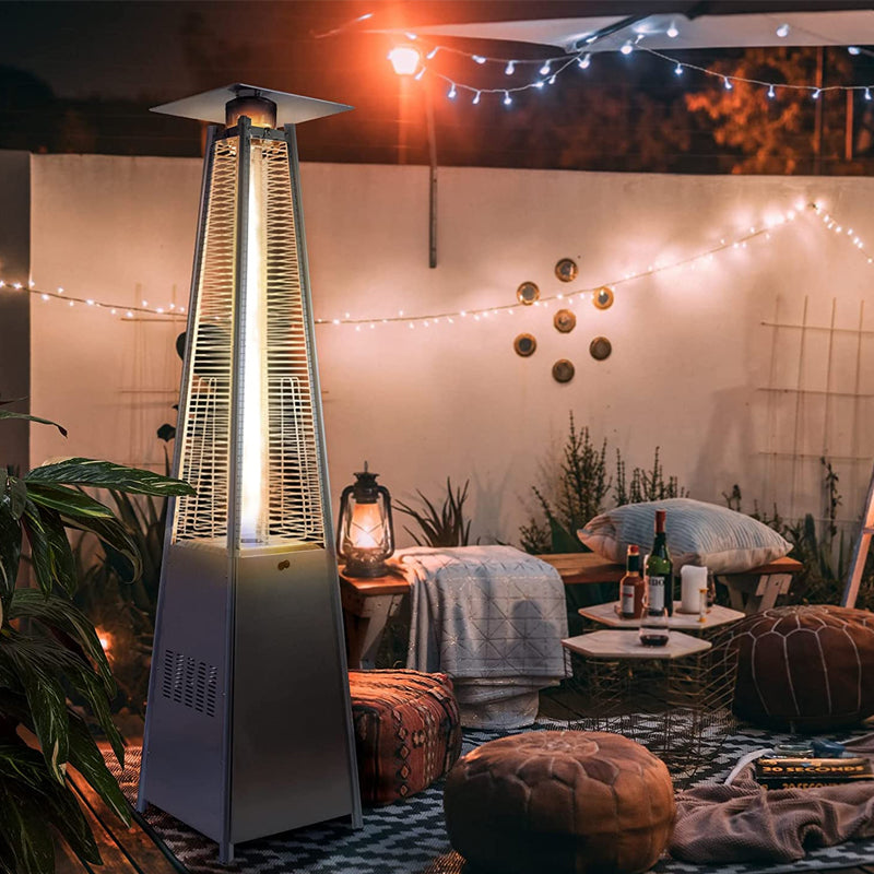 Pyramid Glass Tube Gas Patio Heater — Stainless Steel & Aluminum